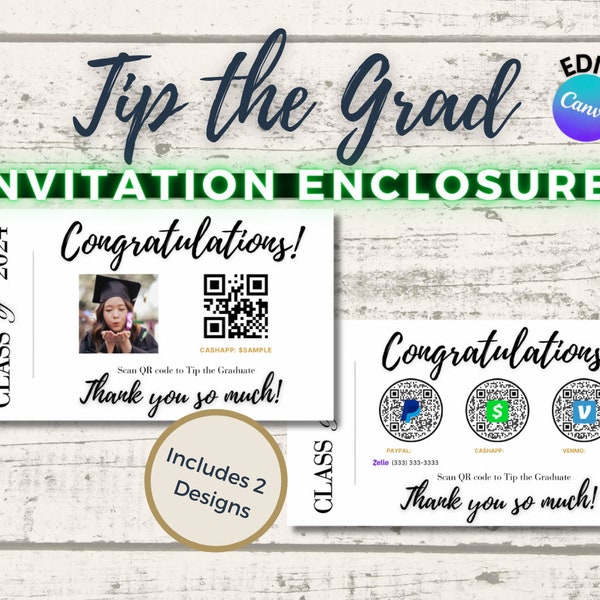 Customizable Graduation Party Invitation Inserts: Tip the Grad, Canva Template, Cashapp Sign, Venmo Sign, PayPal Sign, QR Code Sign