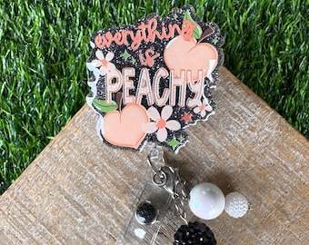 Badge Reel with peach, positivity gift for nurse