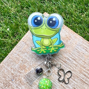 Badge Reel with frog, id holder for nurse