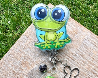 Badge Reel with frog, id holder for nurse