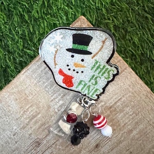 Winter Badge Reel: Handmade Resin ID Holder with snowman