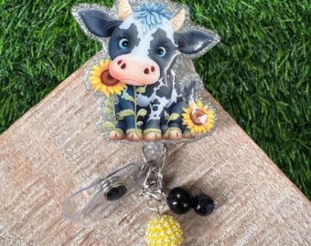 Badge Reel with cow, id holder for work