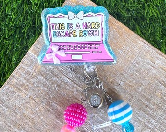 Funny Escape Room Badge Reel, ID holder for office staff