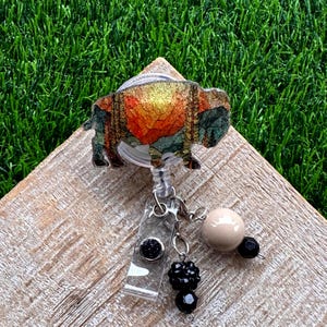 Badge Reel with bison, National park work accessory, buffalo id holder