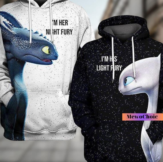 Toothless and Light Fury Couple Hoodie I m Her Night Fury I m His
