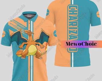 Charizard Polo Shirts, Charizard Mens Polo Shirt, Pokemon Charizard Shirt, Mens Summer Polo Shirt, Short Sleeve Polo Shirt