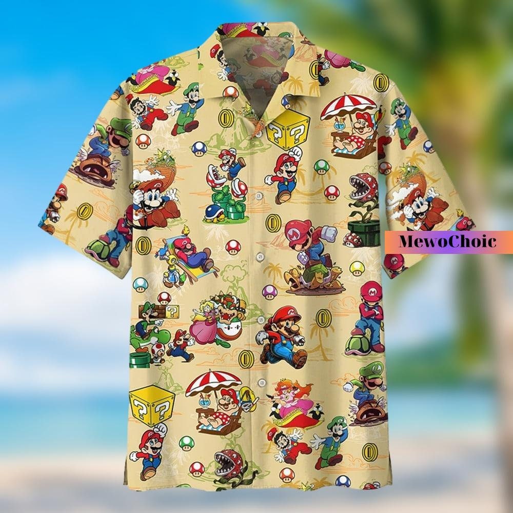 Mario Hawaiian Shirt, Mario Man Shorts, Mario Tropical Button
