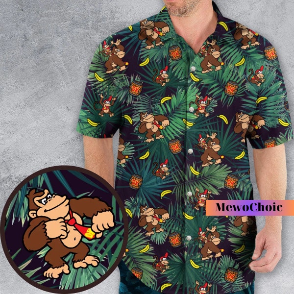 Camisa hawaiana de Donkey Kong, camisa hawaiana de Super Mario, camisa hawaiana de videojuegos, regalos para jugadores, camisa con botones, camisa de Donkey Kong