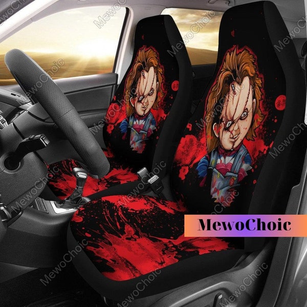 Chucky Car Seat Covers, Halloween Auto Seat Covers, Chucky And Tiffany, Horror Movie Front Seat Covers, Halloween Trick or Treat