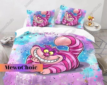 Disney Cheshire Cat Bedding Set, Alice In Wonderland Cat Gift, Disney Cat Bedding, Cartoon Duvet Cover, Cat Bedroom Decor Gift