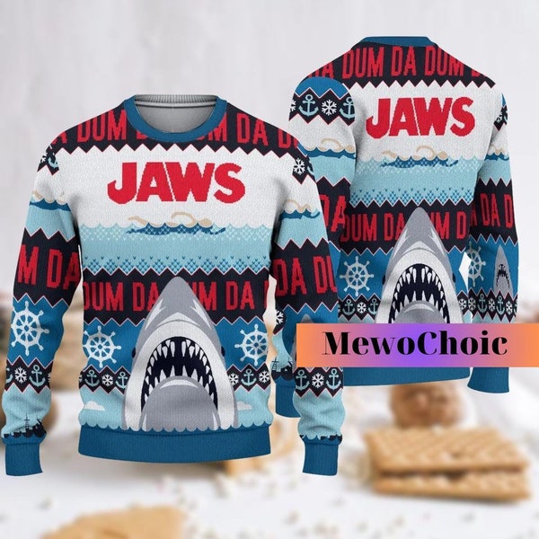 Jaws Ugly Christmas Sweater, Jaws Movie Sweater, Jaws Christmas Sweater, Jaws Movie Sweater, Noël drôle, Jaws Shark Ugly Sweater