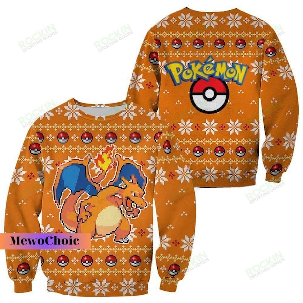 Pokemon Charizard Ugly Christmas Sweater, Charmander Christmas Sweater, Pokemon Ugly Sweater, Ugly Sweater Shirt