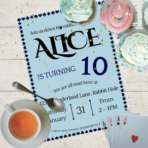 Mad Hatter Tea Party, Birthday Party, Blue Theme, Digital Download, Customizable Templates