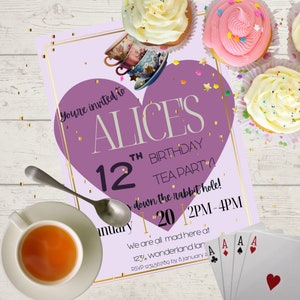 Mad Hatter Tea Party, Birthday Party, Purple Theme, Digital Download, Customizable Templates