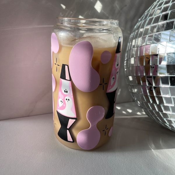 Lava Lamp Ghostie | Modern Coffee Glass | Beer Pint Glass | 16 oz Glass | Coffee Addicts | Morning Coffee | Iced Coffee