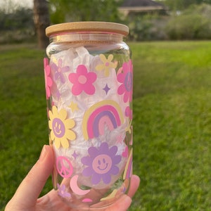 Retro Hippie Coffee Glass: 16 oz Iced Coffee Cup