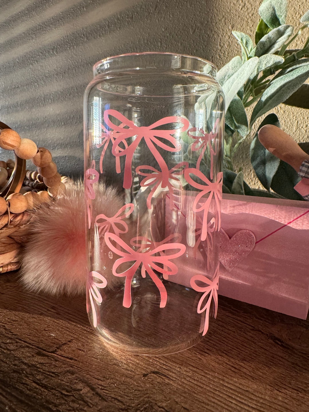 Coquette Bow Glass Cup: 16oz Iced Coffee Glass With Lid & Straw - Etsy