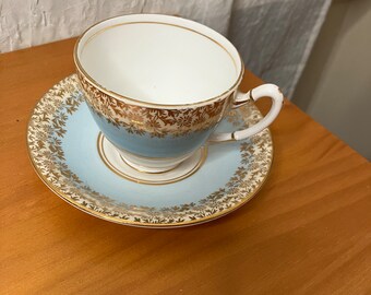 Royal Stafford Baby Blue and Gold Teacup and Saucer Set / Vintage Teacups / Royal Stafford England / Pink Teacups / Vintage Bone China