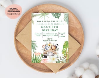 Jungle Birthday Invitation: Editable Canva Template (Digital Download)