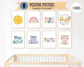 Positive Affirmation Posters: Playroom Decor, Rainbow Sunshine Art (Digital Download)
