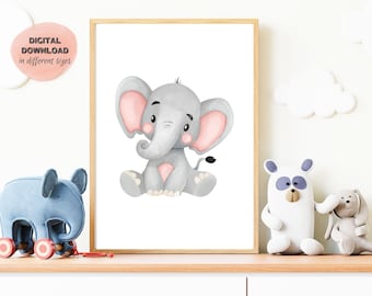 Watercolor Nursery Animal Print – Elephant, Giraffe, Owl, Koala (Digital Download)