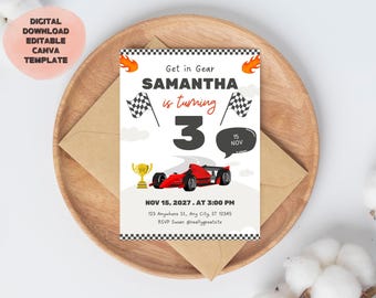 Race Car Birthday Invitation: (Canva Template - Digital Download)