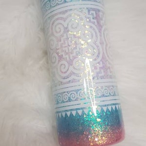 Hmong Elephant Foot Design Glitter Tumbler | Opal, Blue, and Pink Glitter | 14 oz, 20 oz, and 30 oz Skinny Sizes only