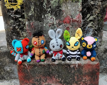 Fanmade Voodoo Doll Crochet Plushies, Voodoo Doll Amigurumi, Creepy Animals Halloween Plush, Creepy Animals Halloween Crochet,Voodoo Plush