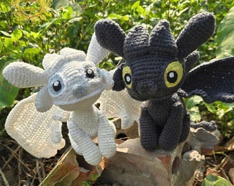 Fanmade Too.thl.ess Dragon Crochet Doll Amigurumi, HTTYD Plush, Light Fury Plushies, Night Fury, Light Fury Crochet Doll, HTTYD Crochet
