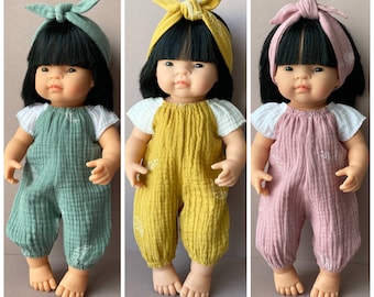 Baby boy girl doll clothes romper and headband for Miniland 38 cm Minikane 34 cm for 13 in 14 in 15 in baby dolls gray green mustard