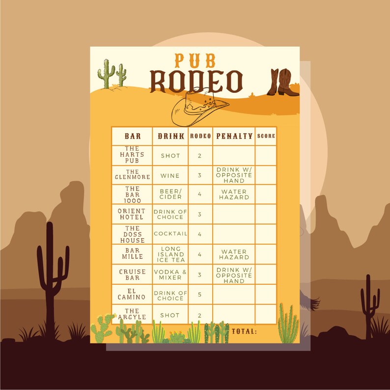 Scoreing Sheets Rodeo Pub Rodeo Crawl Score Card - Etsy