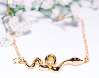 24k Gold Snake Necklace Perfect Gift for Her Non-Tarnish, Dainty Gold Bracelet, Water-proof Jewelry, High Quality for Everyday Wear