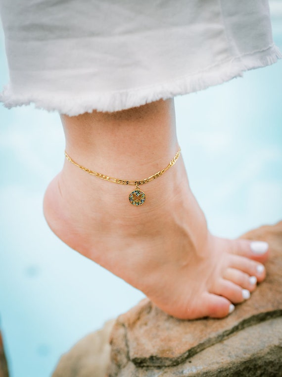 Gold butterfly anklet sale