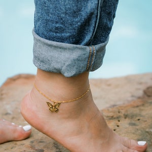 Non-Tarnish 24K Gold Simple Butterfly Anklet, Dainty Gold Anklet Bracelet, Water-proof Jewelry, High Quality for Everyday Wear image 4