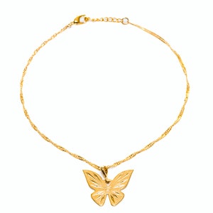 Non-Tarnish 24K Gold Simple Butterfly Anklet, Dainty Gold Anklet Bracelet, Water-proof Jewelry, High Quality for Everyday Wear image 3