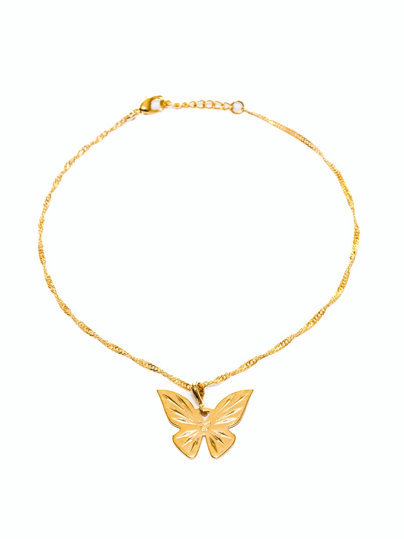 Non-Tarnish 24K Gold Simple Butterfly Anklet, Dainty Gold Anklet Bracelet, Water-proof Jewelry, High Quality for Everyday Wear image 3