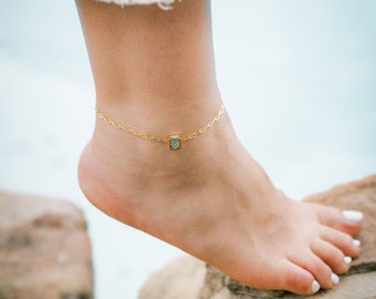 Non-Tarnish 24k Gold Plated Sky blue heart anklet, Dainty Gold Anklet Bracelet, Water-proof Jewelry, High Quality for Everyday Wear