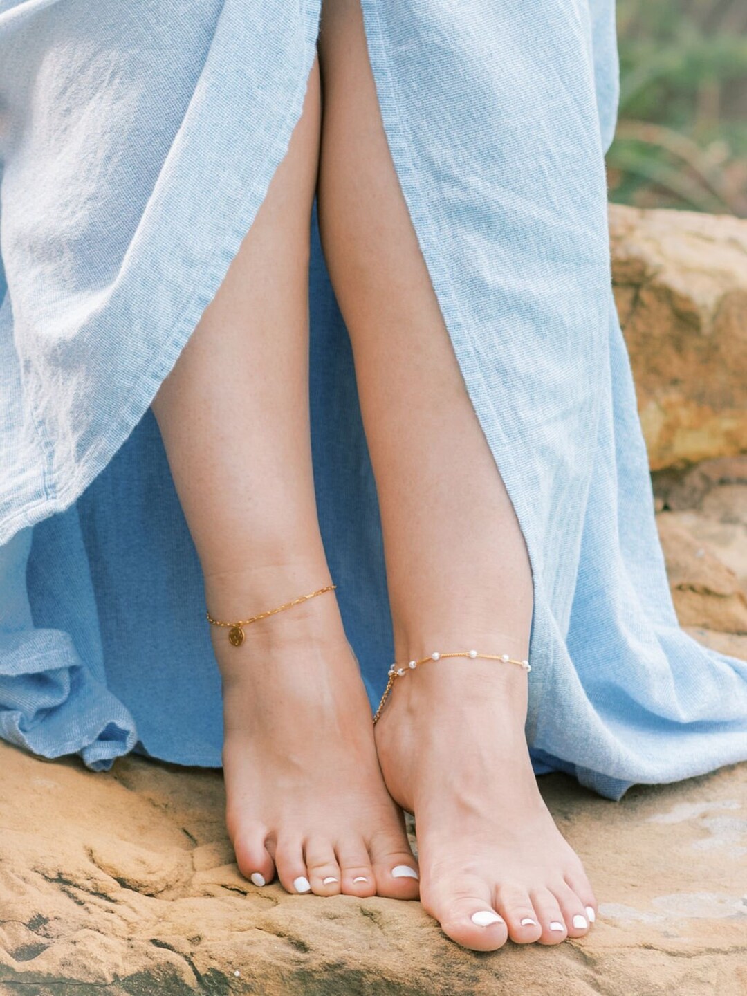 Nontarnish 24K Gold Tiny Flower Anklet, Dainty Gold Anklet Bracelet, Waterproof Jewelry, High