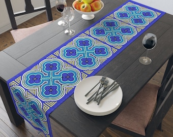 Blue Mola print Table Runner (Cotton, Poly)