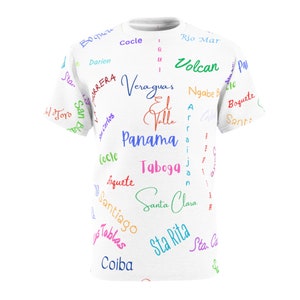 Panama Places Grafitti on white Unisex Cut & Sew Tee (AOP)