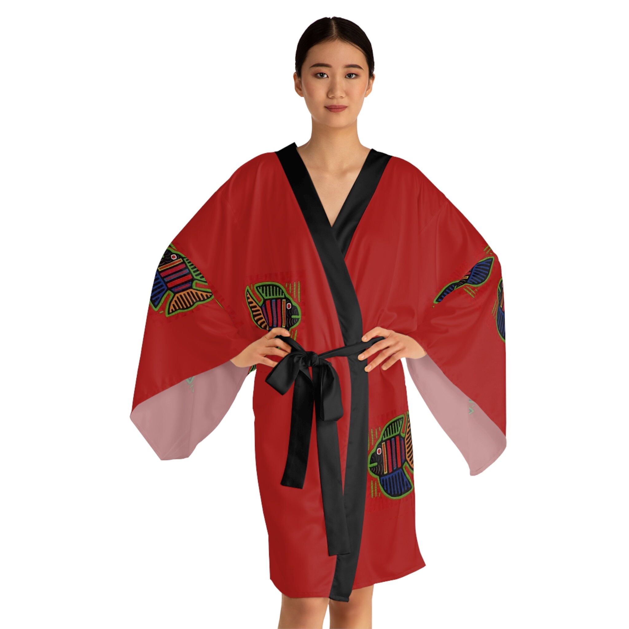 Fish Mola on Red Long Sleeve Kimono Robe (AOP)