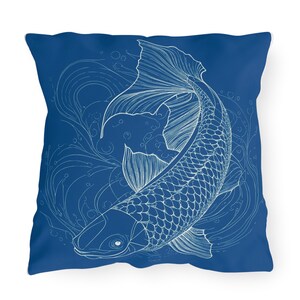 Blue and White Fish print Outdoor Pillows