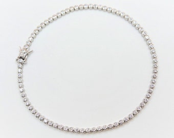 925 Sterling Silver Round Cut Cubic Zirconia Tennis Anklet. CZ Anklet, Gift for Her.