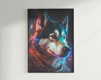 Husky in Neon Spacesuit - Digital Download