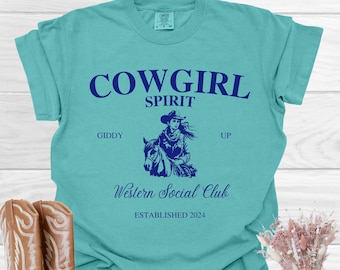 Cowgirl Spirit Social Club Western T-Shirt, Western Shirt, Female Barrel Racing Gift,  Western Shirt, Horse Lover Tshirt, Comfort Colors®