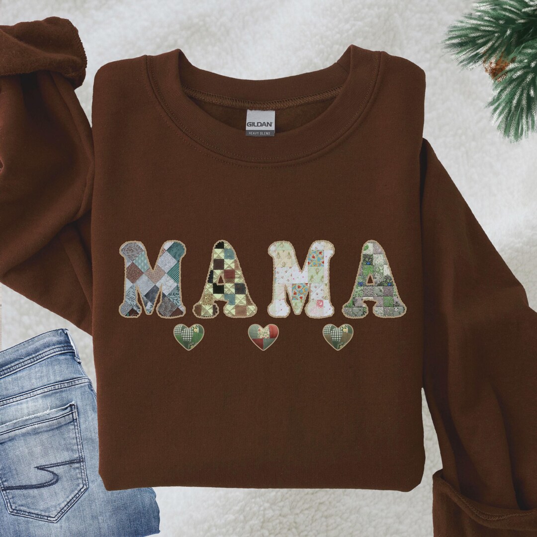 Mama Shirt, Faux Patchwork Mama Sweatshirt, Mom Shirts, Mothers Day ...