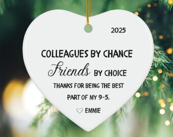 Co Worker Gift, Friends by Choice, Work Colleague Present, Co-worker Christmas Ornament, Personalized Work Bestie, Office Party Gift
