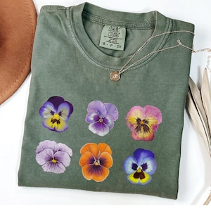 Pansy Collection Comfort Colors Flower Shirt, Garden Lover, Floral T shirt, Wildflowers Tee, Gardening Tshirt, Flower Lover, Pressed Flowers