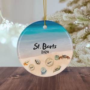 Beach Christmas Ornament,Custom Christmas Ornament,Personalized Ornaments, Christmas Gifts,Beach Location, Shell Ornament, Beachy Christmas