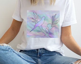 Birdwatching Shirt, Bird Shirt, Multicolored Graphic Tee, Women's Tshirt, Nature Tshirt, Short Sleeve Tee, Cotton Tee, Floral Bird Shirt